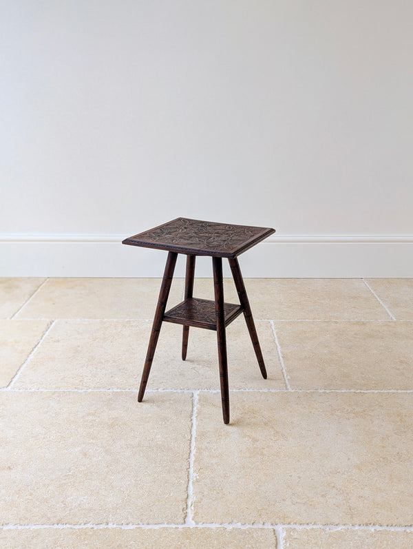 Antique Arts & Crafts Carved Oak Occasional Table c.1900