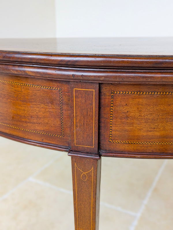 Antique George III Inlaid Mahogany Demi-Lune Fold-Over Tea Table c.1790