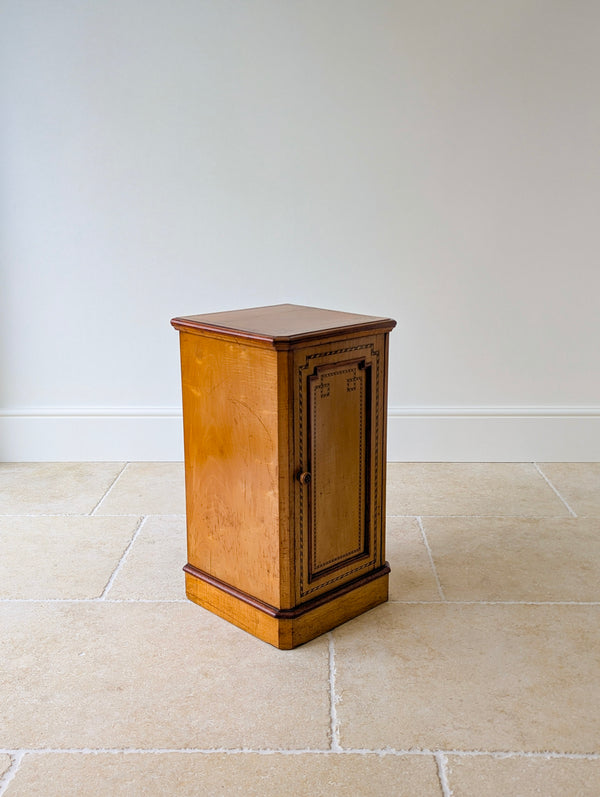 Antique Aesthetic Movement Satin Birch and Walnut Bedside Cabinet c.1890