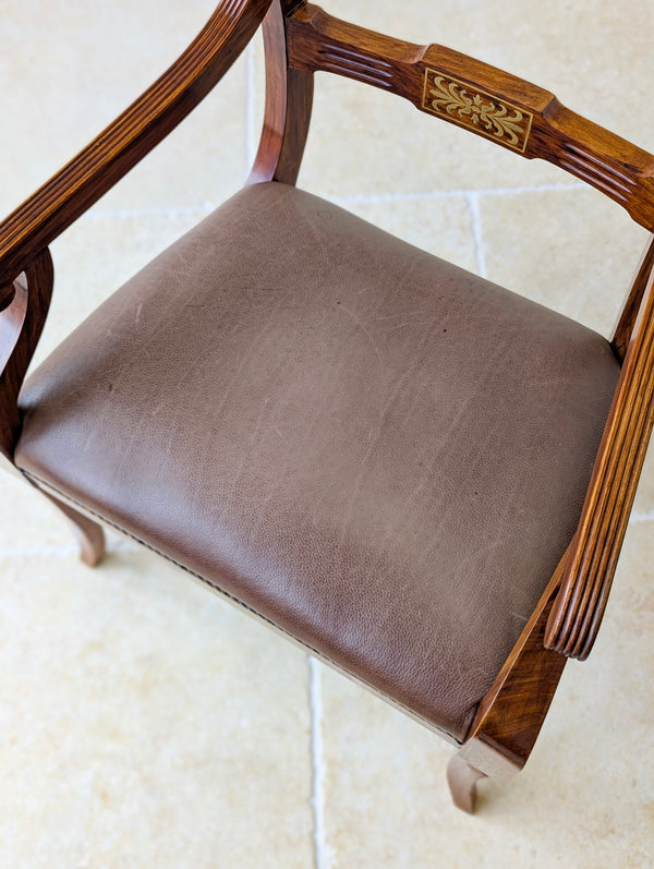 Antique Edwardian Rosewood & Brass Inlaid Desk Chair c.1910