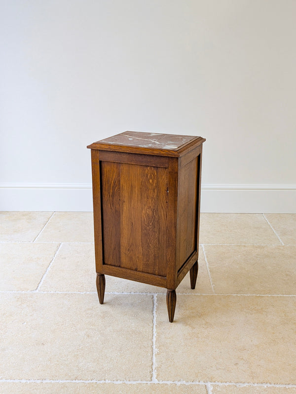 Antique French Oak Bedside Cabinet with Marble Top c.1900