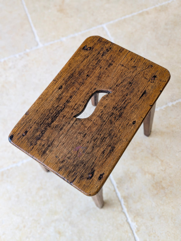 Antique Late 19th Century Country Oak Stool