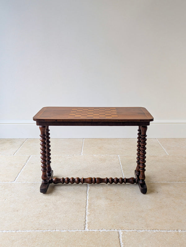 Antique Victorian Walnut Bobbin Chess / Games Table c.1880