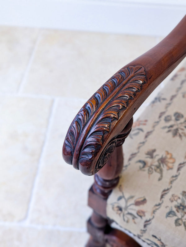 Pair of Antique Victorian Walnut Open Armchairs c.1890
