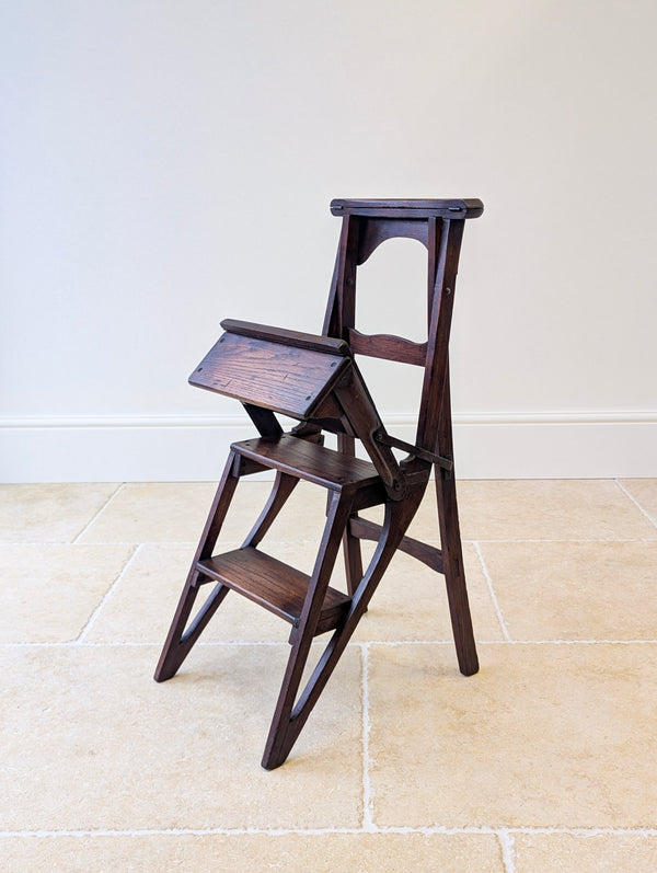 Antique Victorian Oak Arts and Crafts Metamorphic Library Chair / Steps c.1895