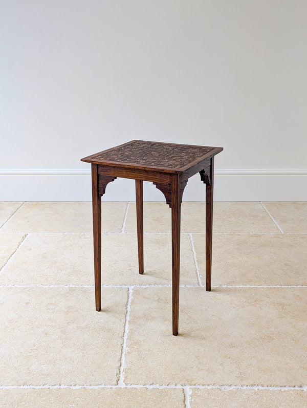 Antique Arts & Crafts Carved Oak Occasional Table c.1900