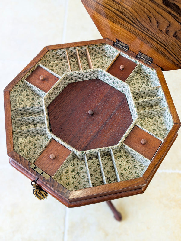 Antique Victorian Walnut Octagonal Sewing Table c.1860