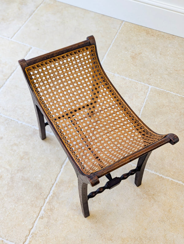 Antique Edwardian Oak Caned Dressing Table Stool c.1910