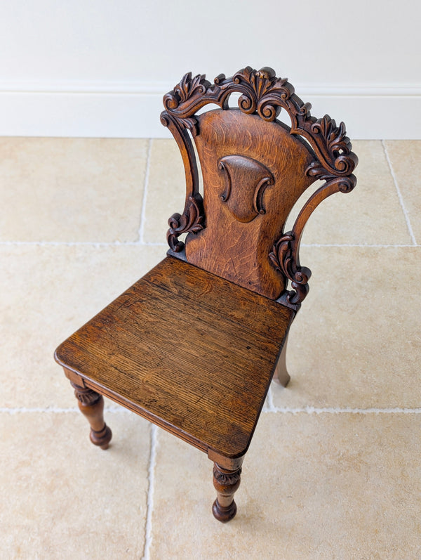 Pair of Antique Victorian Oak Hall Chairs c.1870