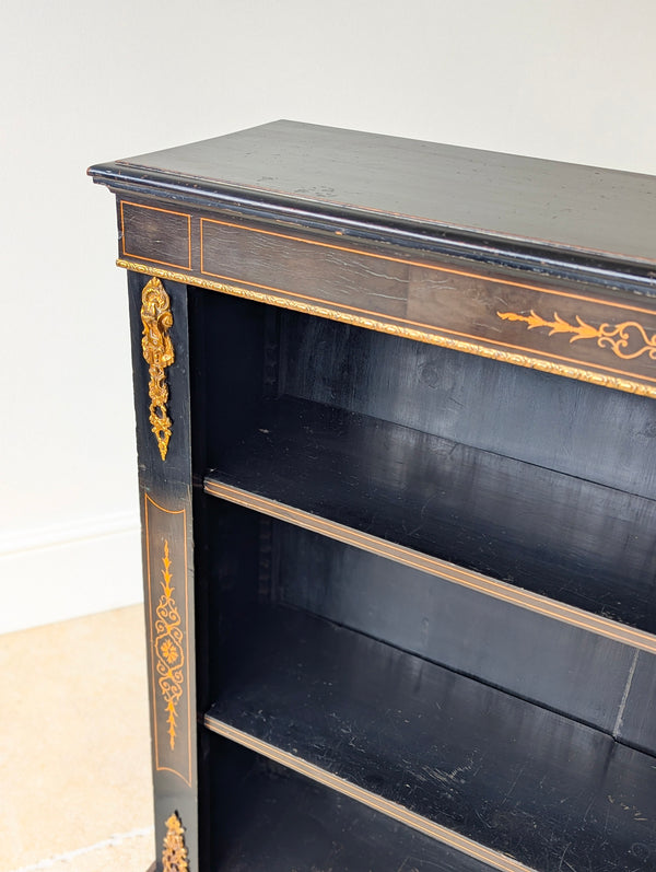 Antique Victorian Ebonised Open Bookcase c.1870