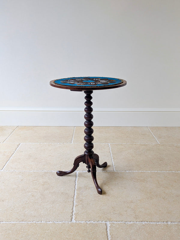 Antique William IV Rosewood Beadwork Tripod Wine Table c.1830