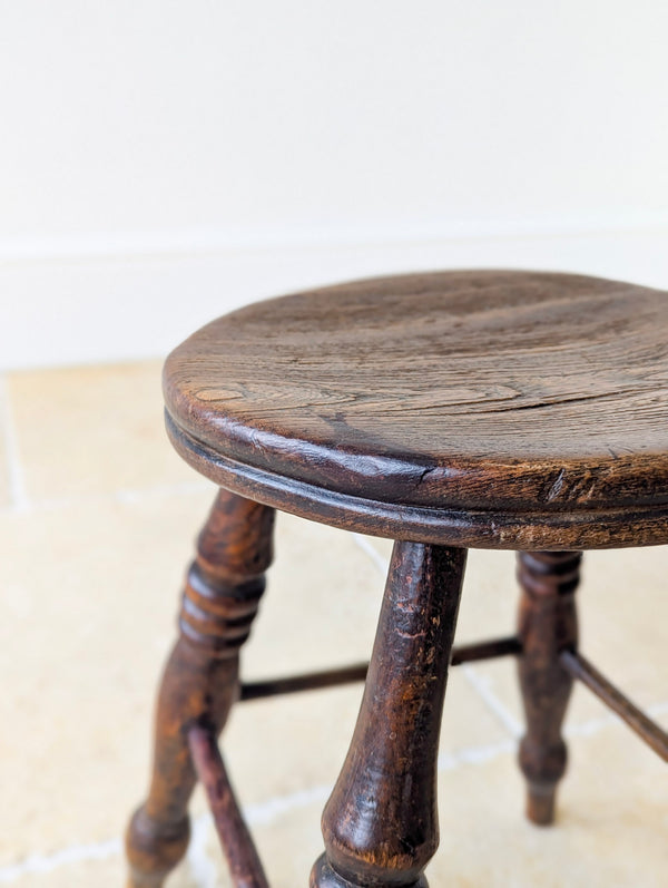 Antique Early Victorian Elm & Beech Country Stool c.1850