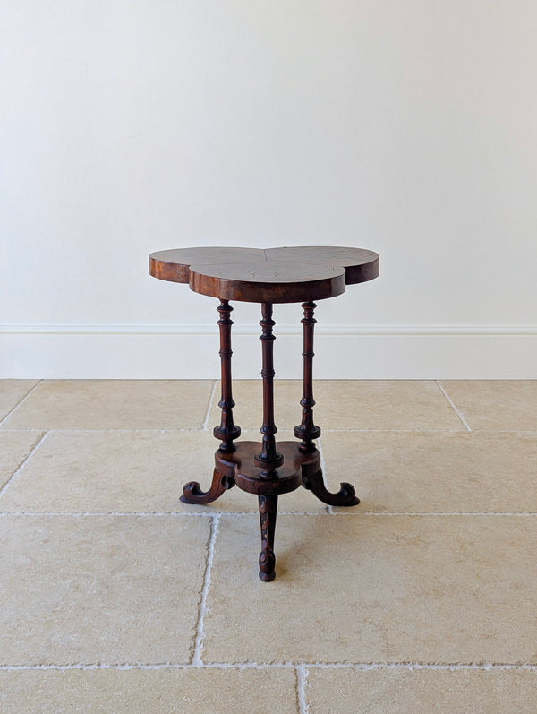 Antique Victorian Burr Walnut Trefoil Occasional Table c.1860