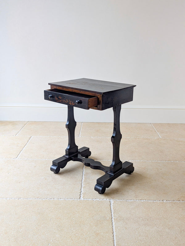 Antique Regency Ebonised Chinoiserie Work Table c.1830