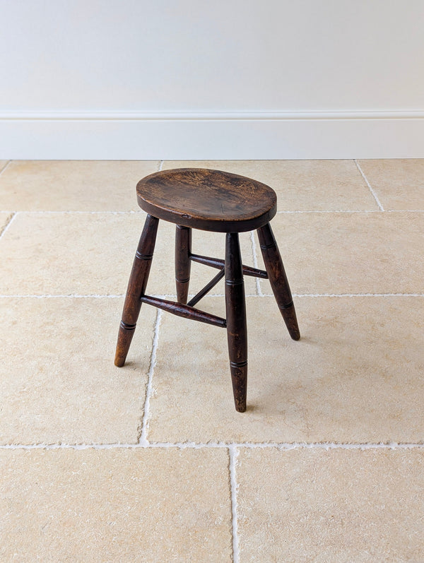 Antique Mid-Victorian English Oak Country Stool c.1860