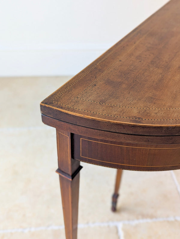 Antique Edwardian Mahogany Demilune Fold-Over Card Table c.1905
