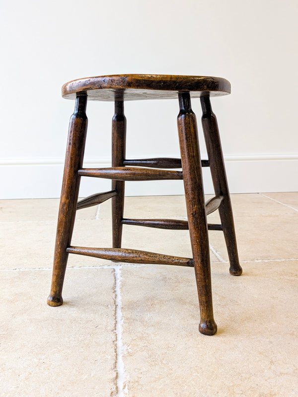 Antique Victorian Elm & Beech Country Stool c.1890
