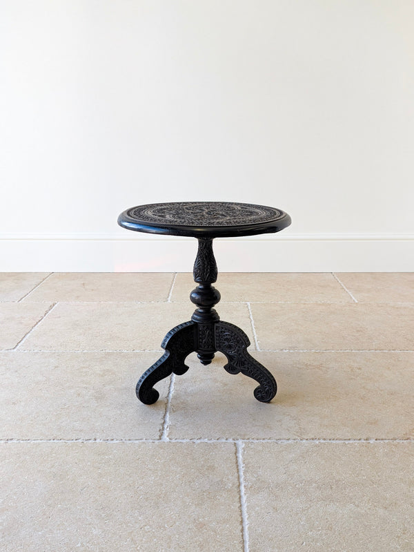 Antique Victorian Anglo-Indian Carved Ebonised Occasional Table c.1890