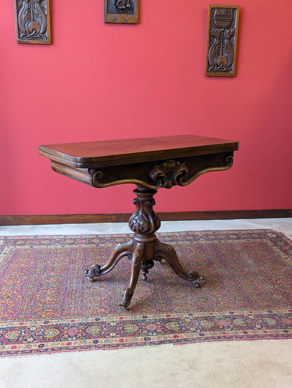 Antique Victorian Rosewood Fold Over Card Table