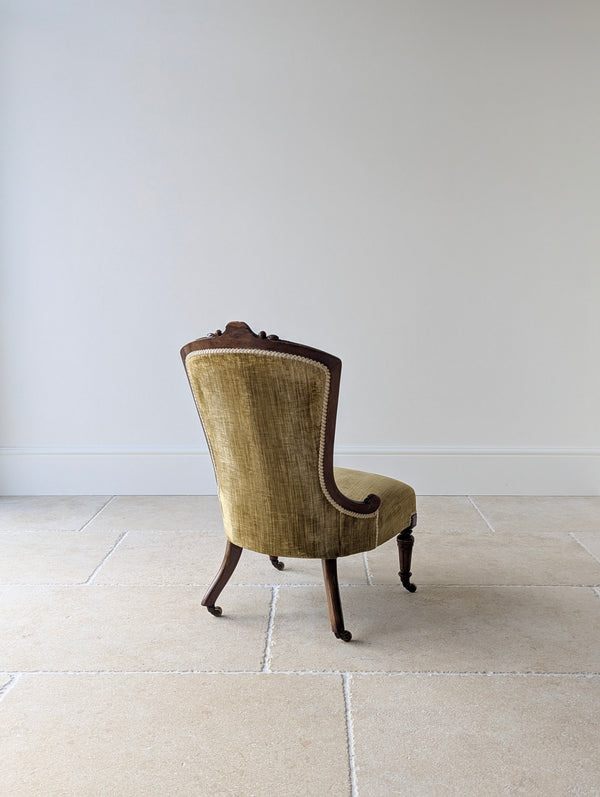 Antique Victorian Walnut Low Bedroom Chair c.1870