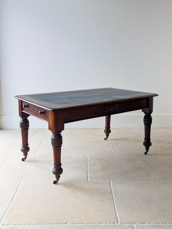 Antique Early Victorian Mahogany Library Table with Leather Top c.1850