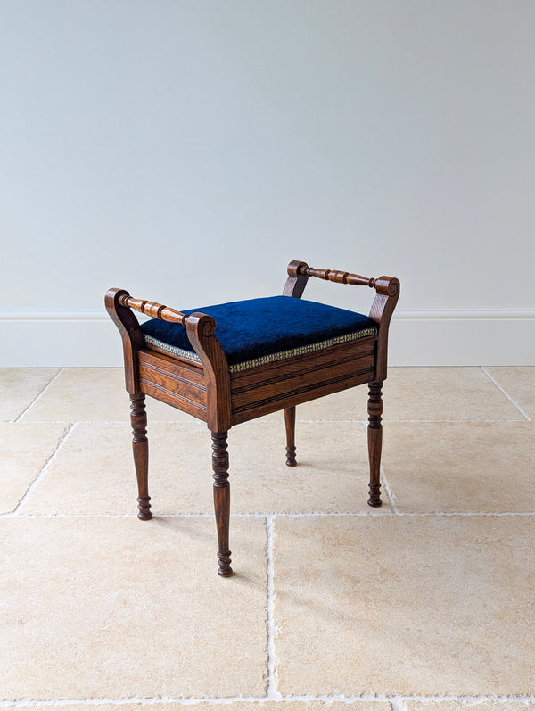 Antique Victorian Golden Oak Piano Stool with Storage c.1890