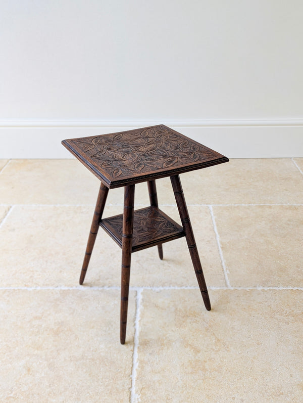 Antique Arts & Crafts Carved Oak Occasional Table c.1900