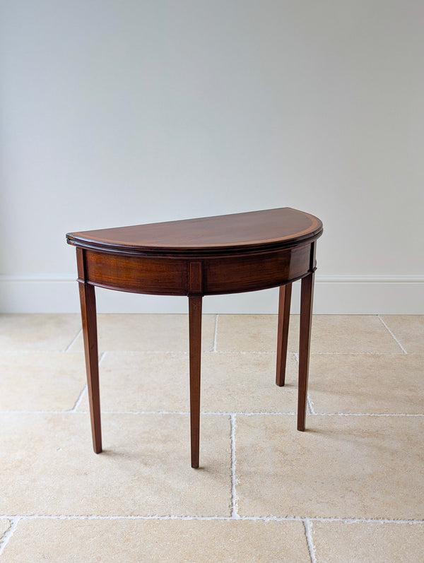 Antique George III Inlaid Mahogany Demi-Lune Fold-Over Tea Table c.1790