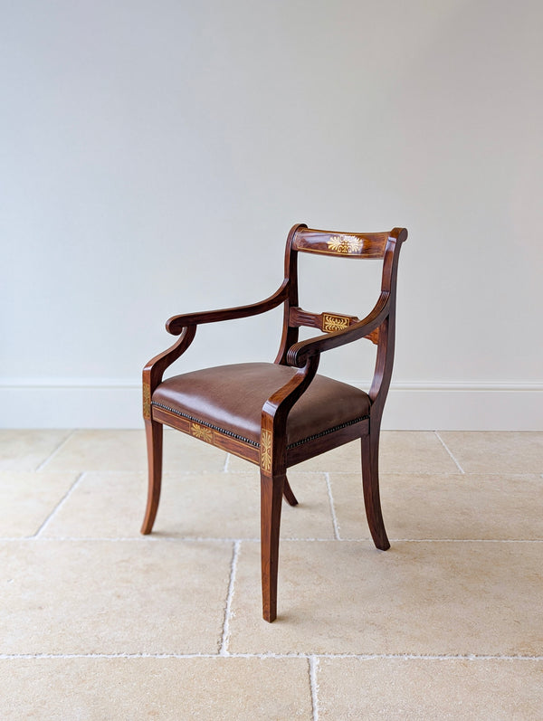 Antique Edwardian Rosewood & Brass Inlaid Desk Chair c.1910