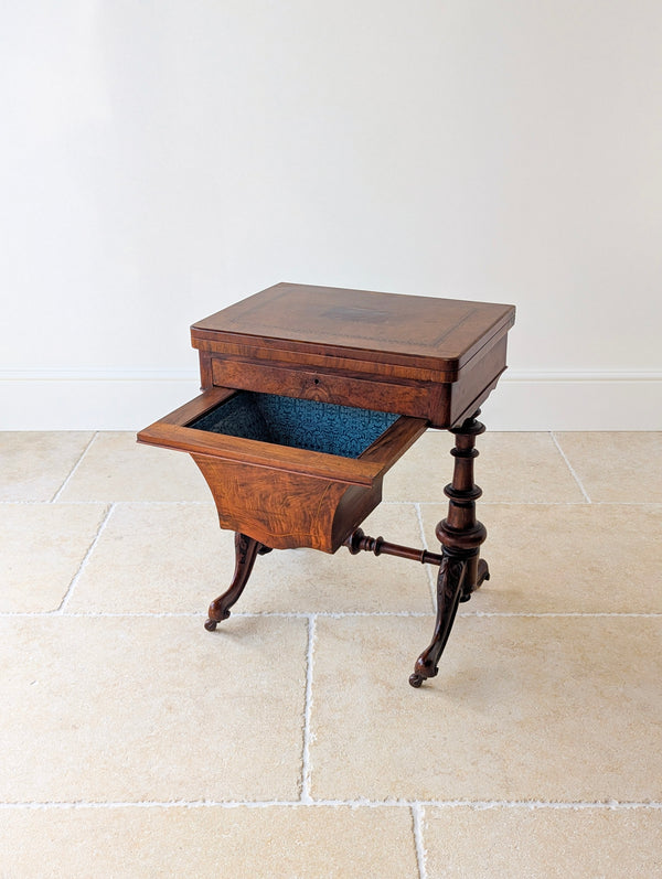 Antique Victorian Burr Walnut Work & Games Table c.1870
