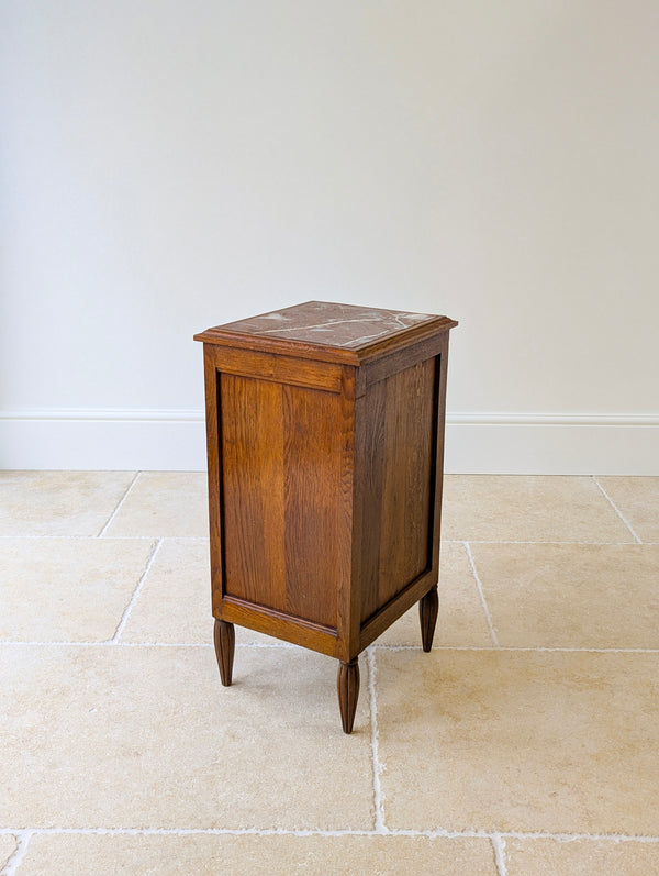 Antique French Oak Bedside Cabinet with Marble Top c.1900