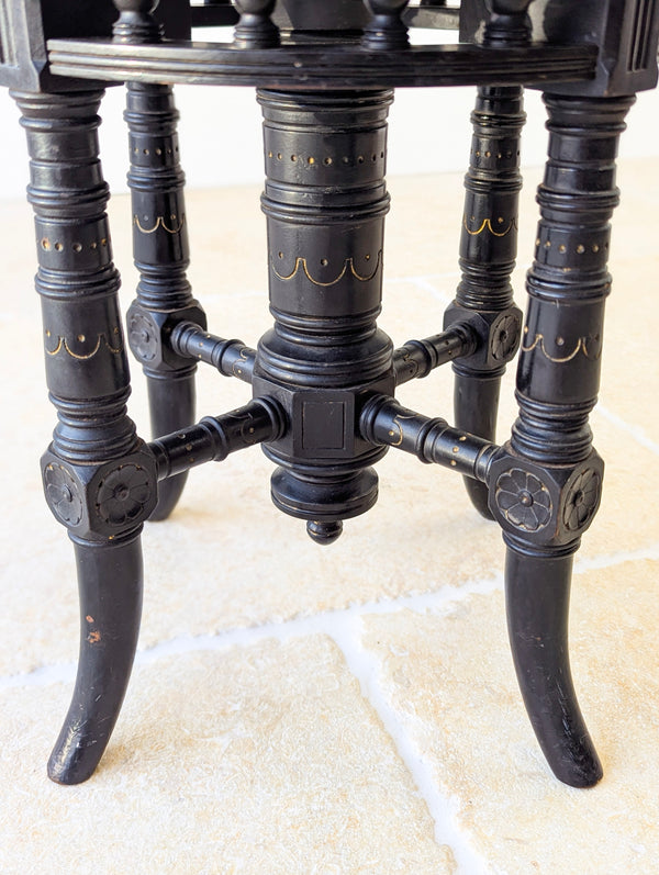 Antique Victorian Ebonised Aesthetic Movement Adjustable Piano Stool c.1880