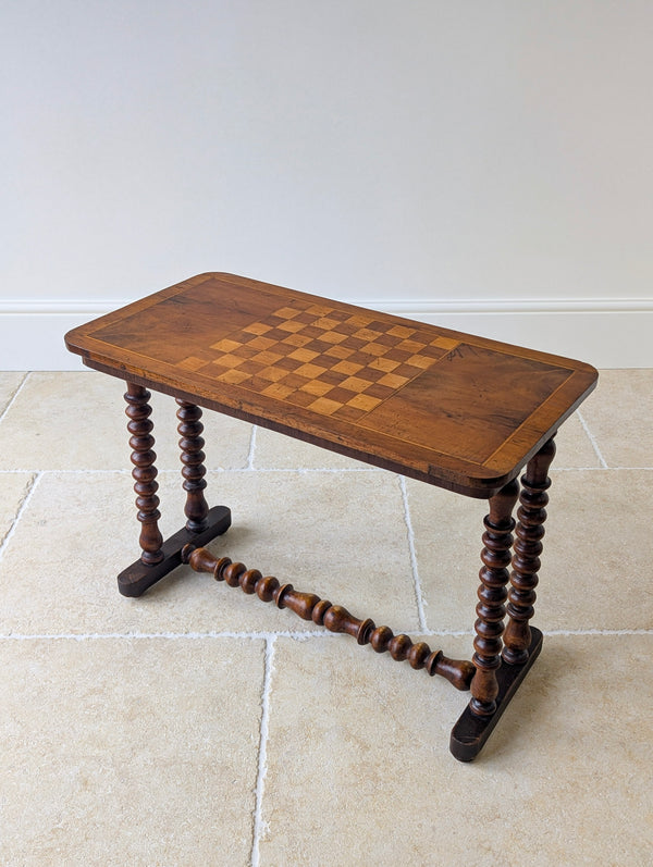 Antique Victorian Walnut Bobbin Chess / Games Table c.1880