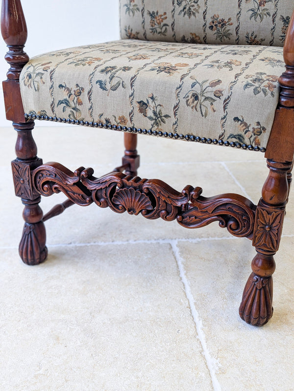 Pair of Antique Victorian Walnut Open Armchairs c.1890
