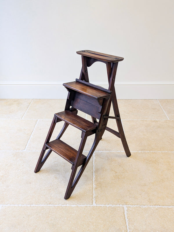 Antique Victorian Oak Arts and Crafts Metamorphic Library Chair / Steps c.1895