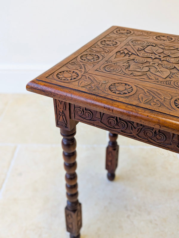 Antique Fruitwood Carved Side Table c.1900