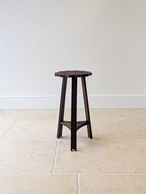 Antique Early 20th Century Carved Oak Commemorative Occasional Table c.1920