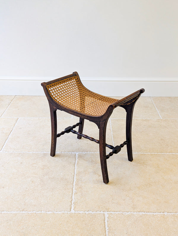 Antique Edwardian Oak Caned Dressing Table Stool c.1910