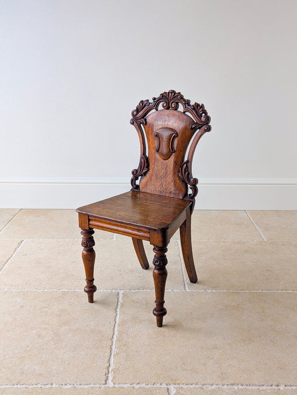Pair of Antique Victorian Oak Hall Chairs c.1870