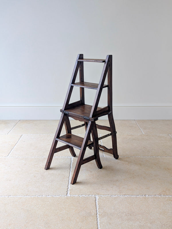 Antique Victorian Oak Metamorphic Library Chair / Steps c.1895
