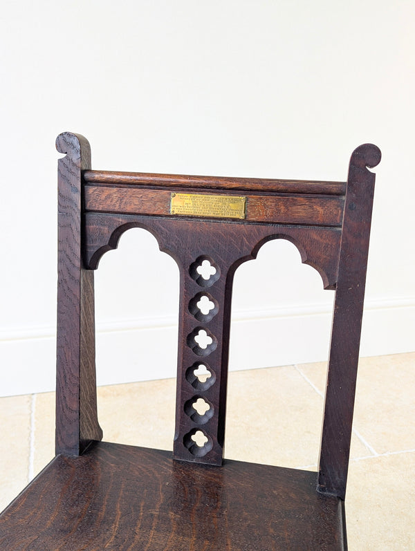 Antique Edwardian Gothic Revival Oak Church Chairs c.1911