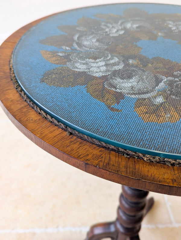 Antique William IV Rosewood Beadwork Tripod Wine Table c.1830