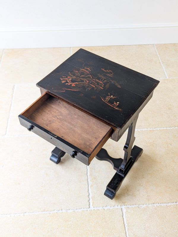 Antique Regency Ebonised Chinoiserie Work Table c.1830