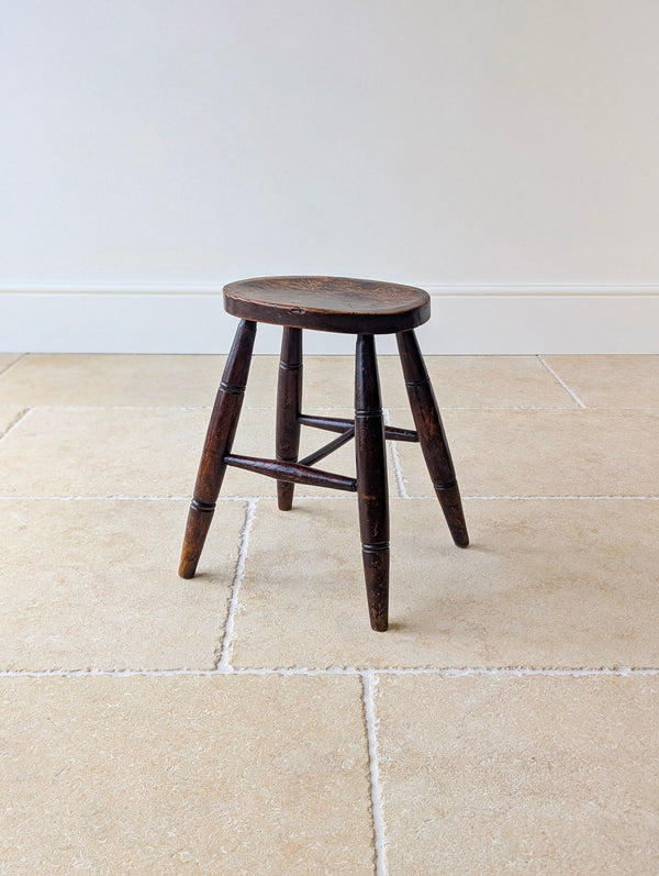 Antique Mid-Victorian English Oak Country Stool c.1860