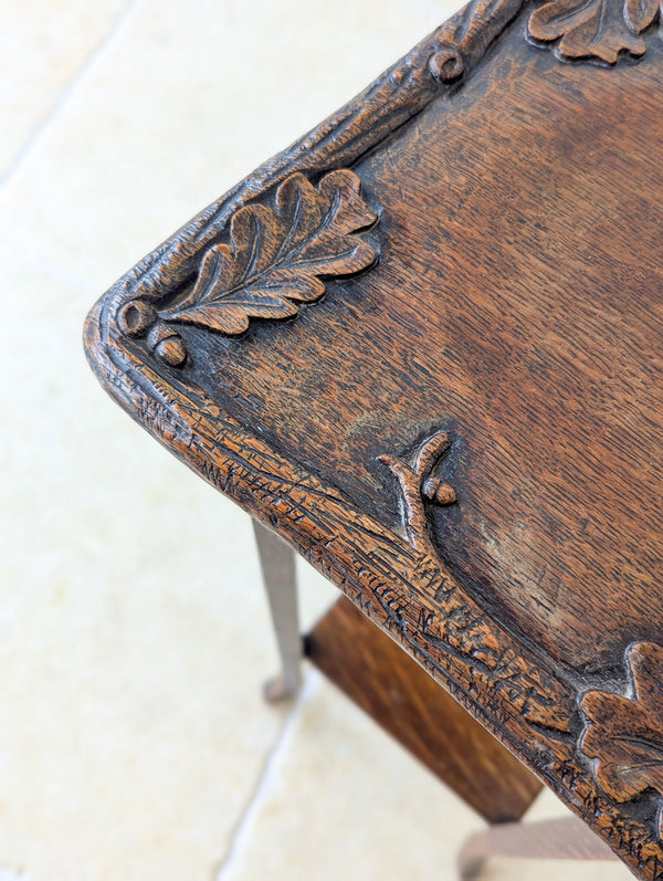 Antique Edwardian Arts & Crafts Oak Two-Tier Plant Stand c.1905