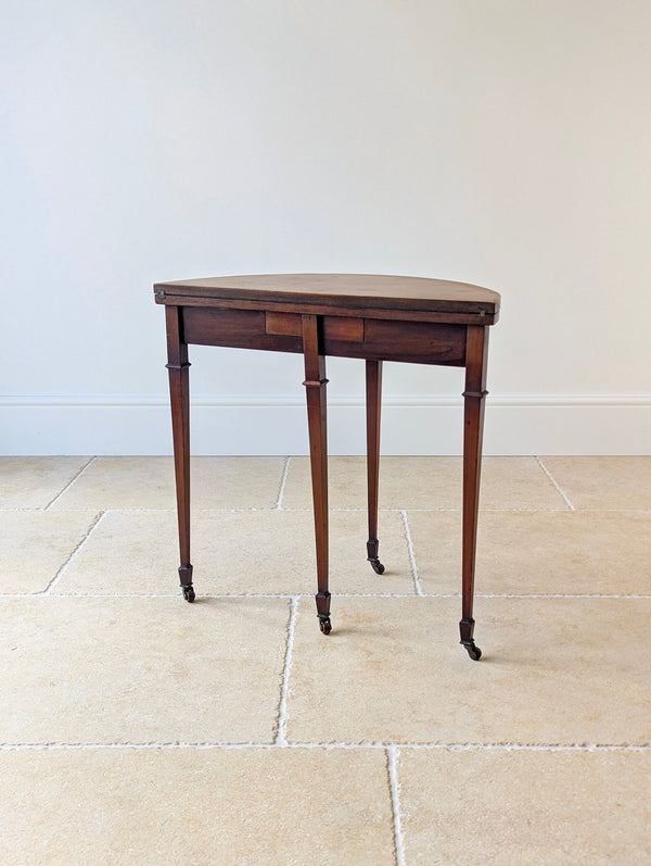 Antique Edwardian Mahogany Demilune Fold-Over Card Table c.1905