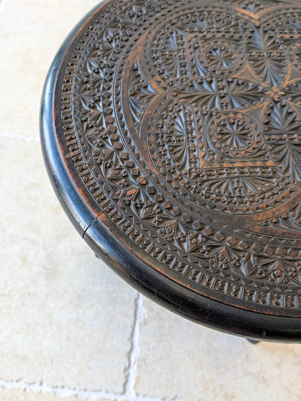 Antique Victorian Anglo-Indian Carved Ebonised Occasional Table c.1890