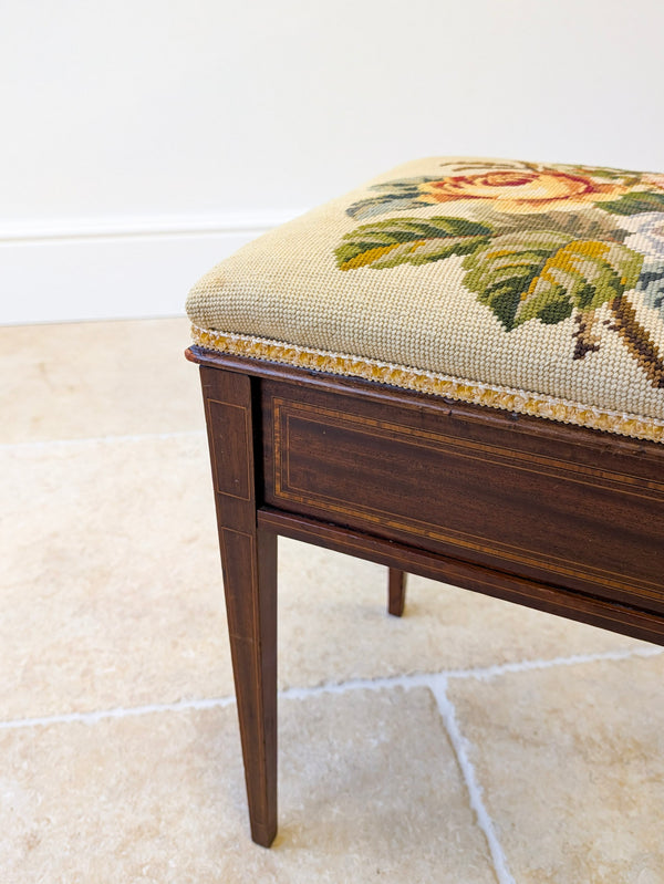 Antique Edwardian Inlaid Mahogany Piano Stool by Jas Shoolbred c.1905