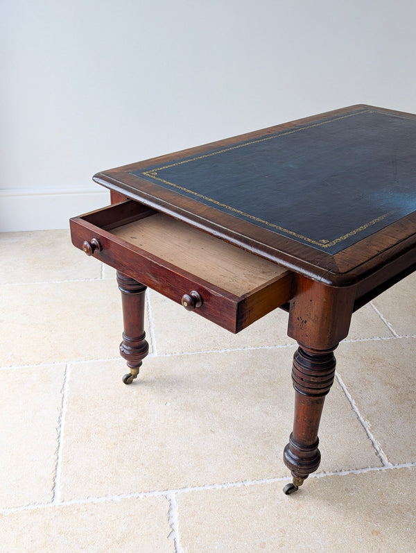 Antique Early Victorian Mahogany Library Table with Leather Top c.1850