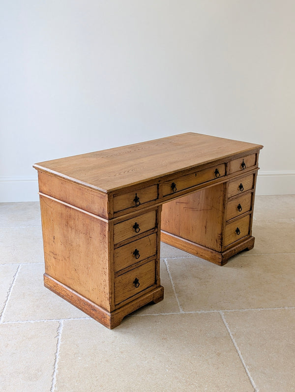 Antique Victorian Aesthetic Movement Solid Ash Pedestal Desk c.1880
